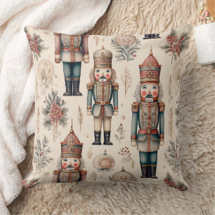 Cottagecore Nutcracker Sage Mauve Gold Holiday Throw Pillow