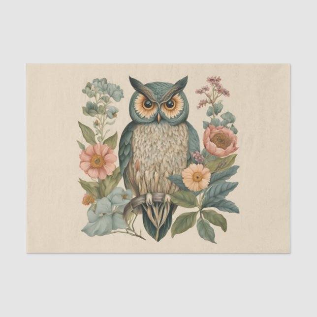 Cottagecore Owl Decoupage Tissue Paper (Front)