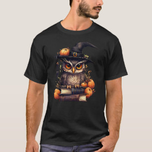 Cottagecore Owl Witch Hat On Book Pumpkin Hallowee T-Shirt