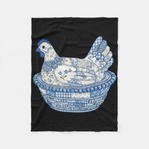 Cottagecore Patchwork Hen Chicken Cozy Vintage Gra Fleece Blanket