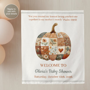Cottagecore Patchwork Pumpkin Baby Shower Backdrop Tapestry