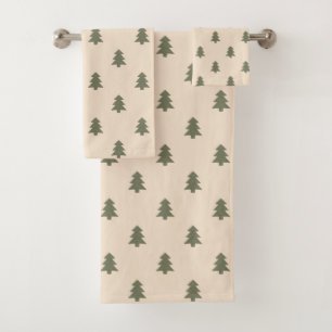 Cottagecore Pine Tree Neutral Farmhouse Winter Bath Towel Set