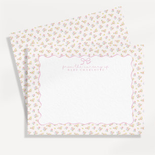 Cottagecore Pink Floral Wavy Border note card