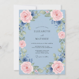 Cottagecore Pink Rose Wreath Wedding Invitation