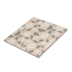Cottagecore Pink & White Daisy Floral Botanical Tile