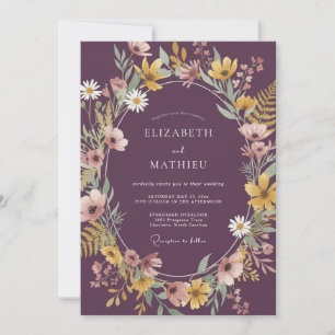 Cottagecore Plum Mustard Wildflower Wedding Invitation