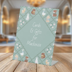 Cottagecore Quilted Woodland Baby Shower Card Pedestal Sign