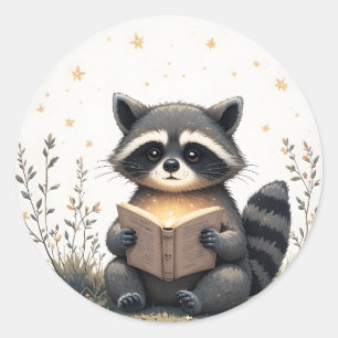 Cottagecore Raccoon Reading Book WhimsicalWoodland Classic Round Sticker