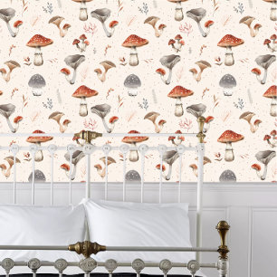 Cottagecore Red and Grey Mushrooms Wallpaper