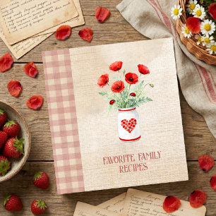 Cottagecore Red Poppies Gingham Recipes MH26 Binder