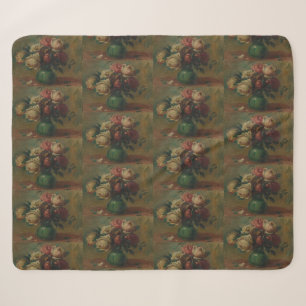 Cottagecore Renoir Floral Vintage Rose Art Sherpa Blanket
