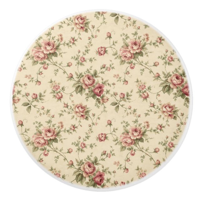 Cottagecore Roses Ceramic Knob (Front)