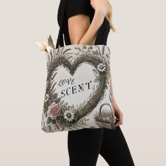 Cottagecore Sac fourre-tout de coeur floral "Aimer