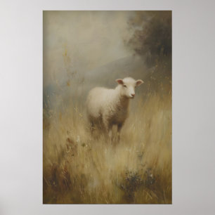 Cottagecore Sheep Animal Wall Art White Lamb in