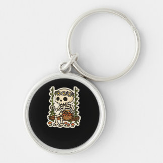 Cottagecore Skeleton With Flower Crown Keychain