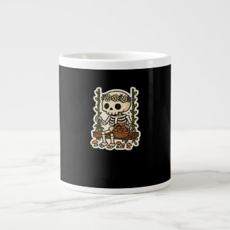 Cottagecore Skeleton With Flower Crown Large Coffee Mug