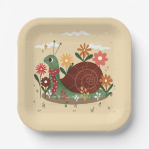 cottagecore snail nature floral garden paper plate