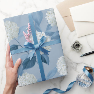 Cottagecore Soft Blue Hydrangea Floral Pattern Wrapping Paper