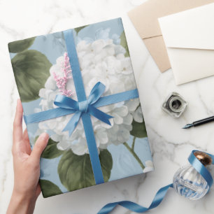 Cottagecore Soft Blue Hydrangea Floral Pattern Wrapping Paper