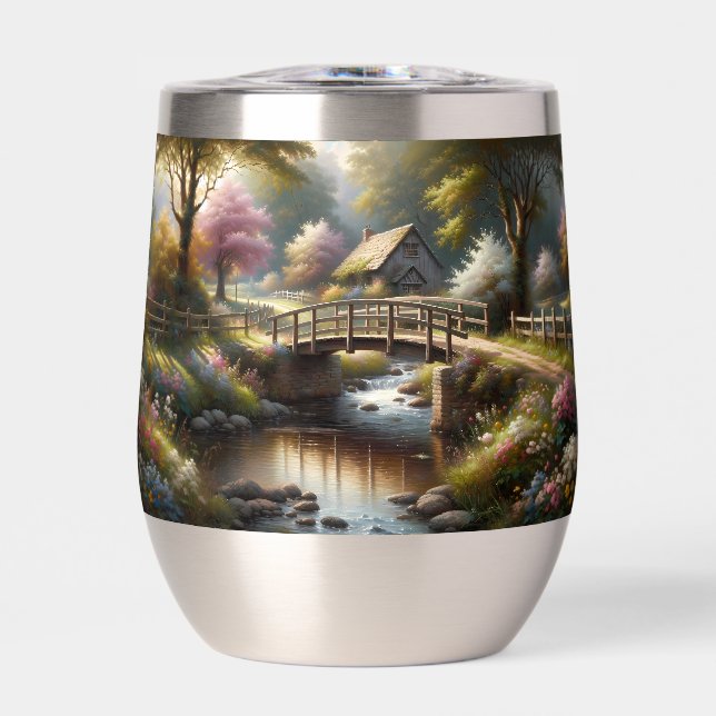 Cottagecore Spring Bridge Cottage Scene (Front)