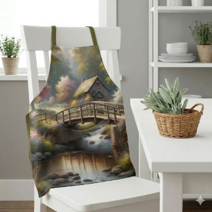 Cottagecore Spring Bridge Cottage Scene Apron