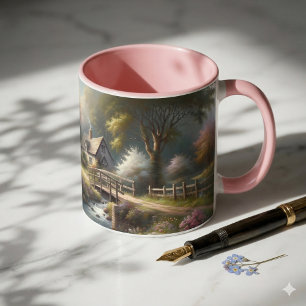 Cottagecore Spring Bridge Cottage Scene Mug