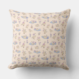Cottagecore Storybook Ducks & Swans Peach Throw Pillow