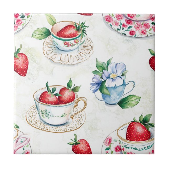 Cottagecore Strawberry Pattern  Tile (Front)
