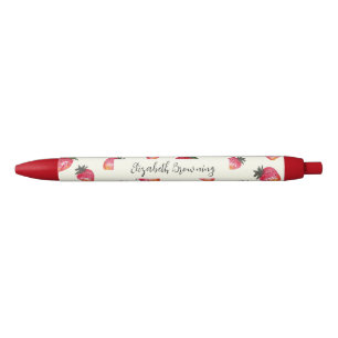 Cottagecore Strawberry Vintage Boho Botanical Black Ink Pen