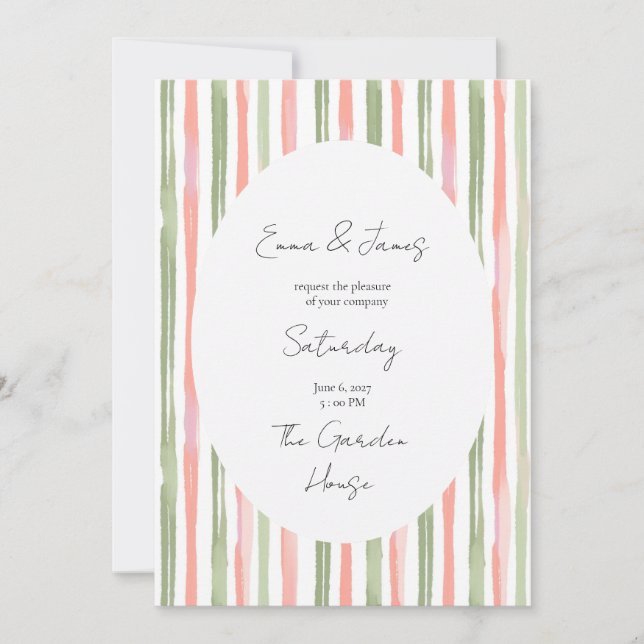 Cottagecore Stripes Wedding Invitation  (Front)
