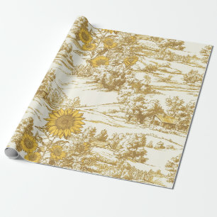 Cottagecore Sunflower Countryside Toile (5) Wrapping Paper