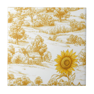 Cottagecore Sunflower Countryside Toile (6) Tile
