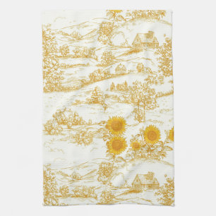 Cottagecore Sunflower Countryside Toile Kitchen Towel