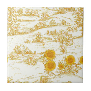 Cottagecore Sunflower Countryside Toile Tile