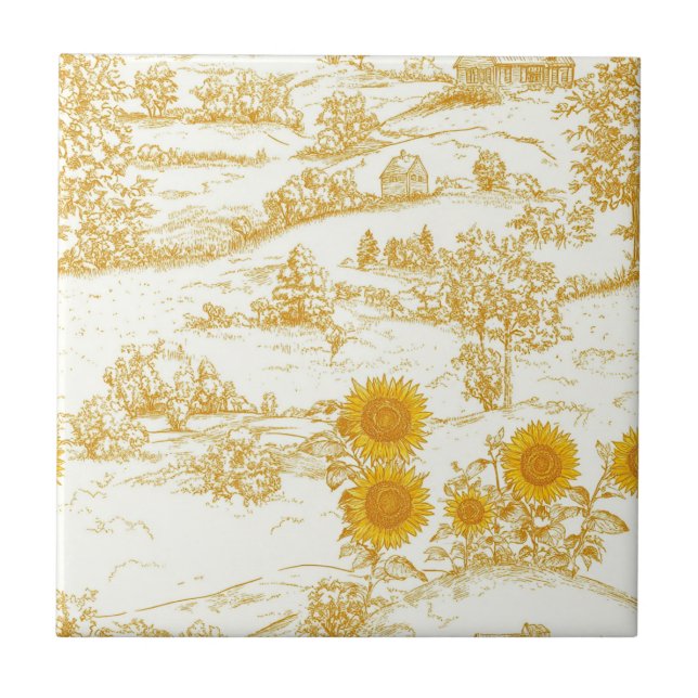 Cottagecore Sunflower Countryside Toile Tile (Front)