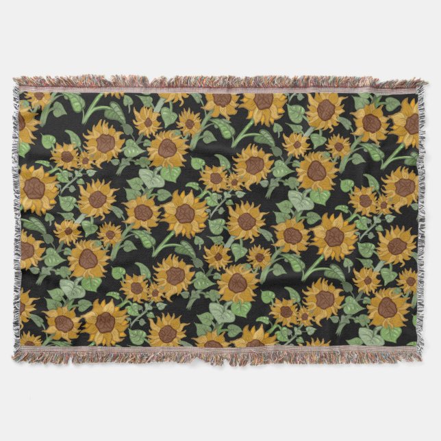 Cottagecore Sunflowers Pattern Throw Blanket (Front)