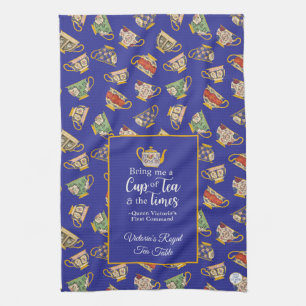 Cottagecore Tea Party Royal Blue Queen Victoria Kitchen Towel