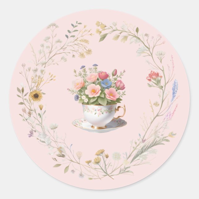 Cottagecore Tea Party Teacup Sticker (Front)