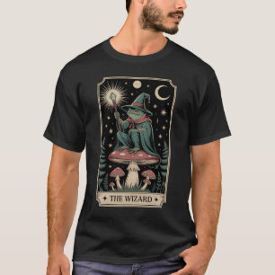 Cottagecore The Wizard Frog Witch Tarot Card Dark  T-Shirt