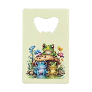 Cottagecore Toadstool Mushroom and Frog Credit Card Bottle Opener