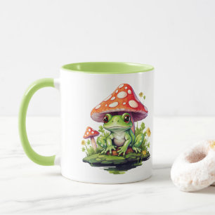 Cottagecore Toadstool Mushroom and Frog Mug