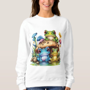 Cottagecore Toadstool Mushroom and Frog Sweatshirt