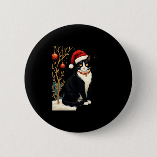 Cottagecore Tuxedo Cat Funny Xmas Aesthetic Santa  2 Inch Round Button