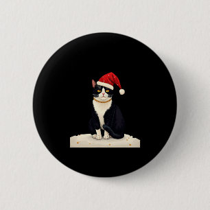 Cottagecore Tuxedo Cat Funny Xmas Aesthetic Santa  2 Inch Round Button