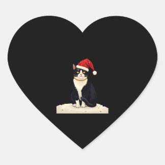 Cottagecore Tuxedo Cat Funny Xmas Aesthetic Santa  Heart Sticker