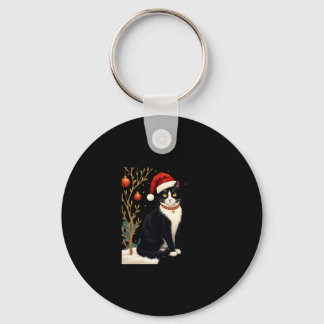 Cottagecore Tuxedo Cat Funny Xmas Aesthetic Santa  Keychain