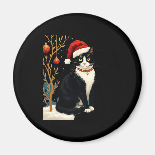 Cottagecore Tuxedo Cat Funny Xmas Aesthetic Santa  Magnet