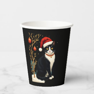 Cottagecore Tuxedo Cat Funny Xmas Aesthetic Santa  Paper Cups