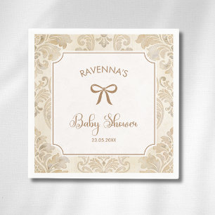 Cottagecore Vintage Brown Gold Bow Baby Shower Napkin
