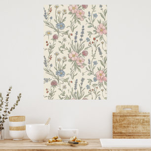 Cottagecore Vintage Wildflower Pattern Notebook Poster